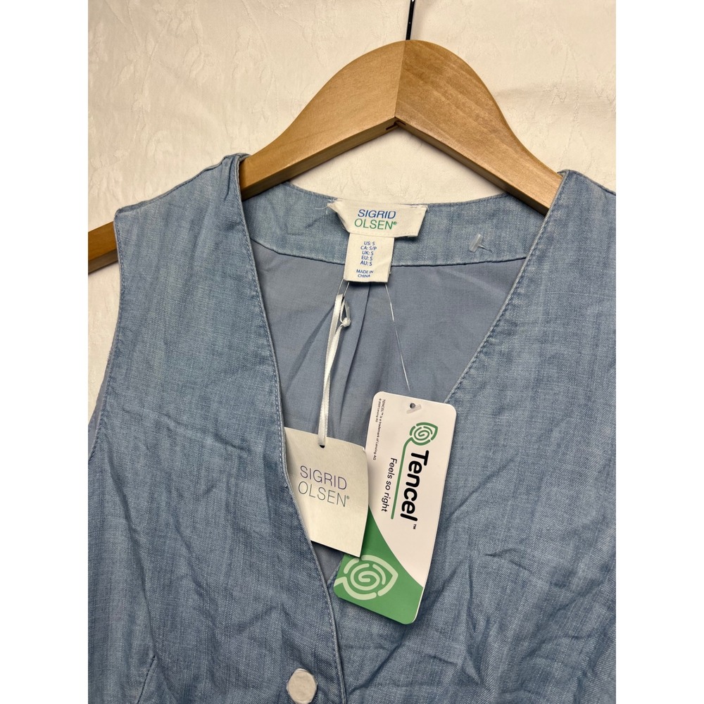 Sigrid Olsen Blue Denim Vest Top Tencel Lightweight Sleeveless Button Front S - Picture 10 of 13